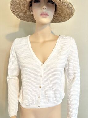 Draper James White Textured V-Neck Cardigan